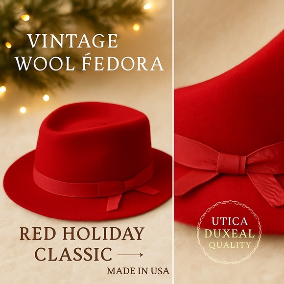 Utica Duxbak Wool Felt Fedora Red Hat Made in USA 7 1/4 Vintage Outdoor - Picture 9 of 9